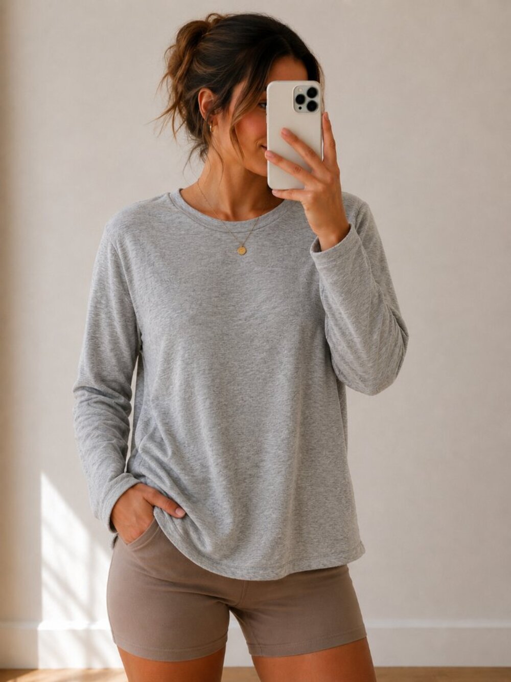 Daily Ritual Gray Long Sleeve Side Slit Tunic Top XL